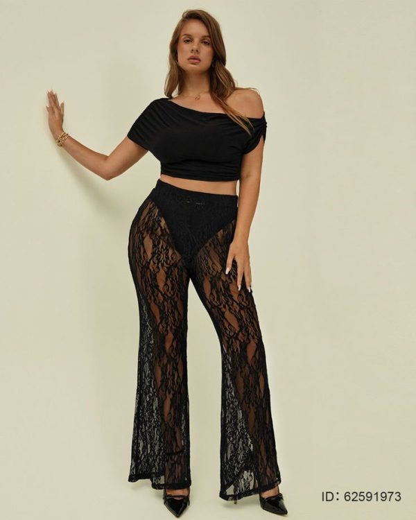 Auralis Plus Size Long Lace See-Through Trousers