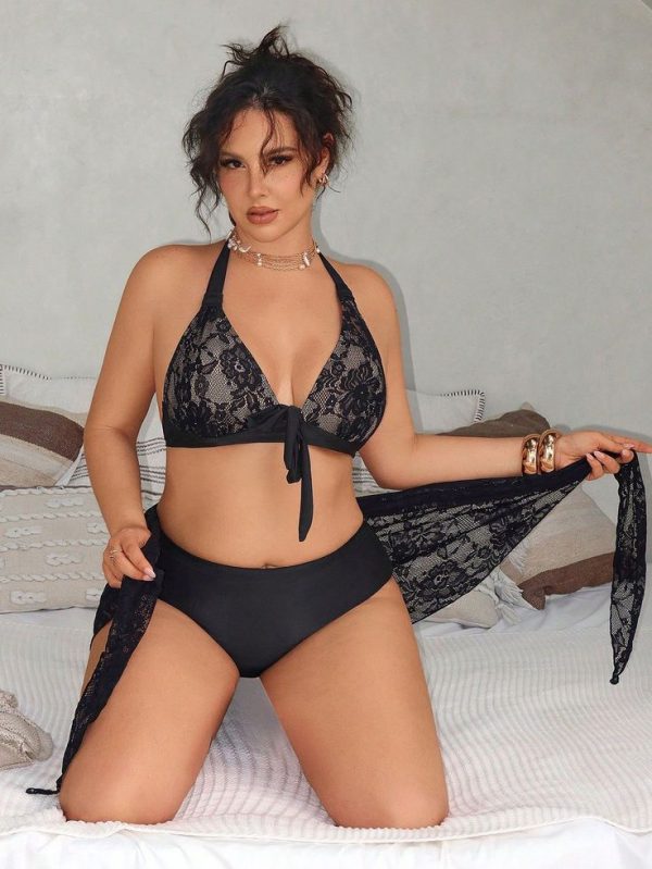 Lace Material Casual Resort Style Plus Size Women Swimwear Set