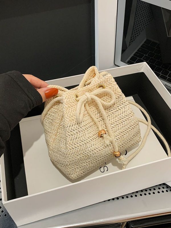 Mini New Woven Straw Shoulder Sling Bucket Bag