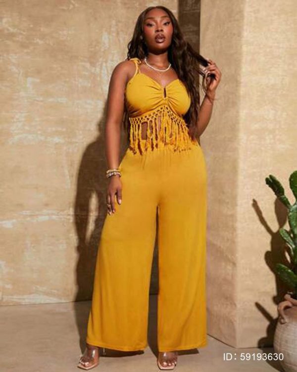 SHEIN SXY 2pcs Plus Size Set, Solid Color Camisole Top And Long Pants