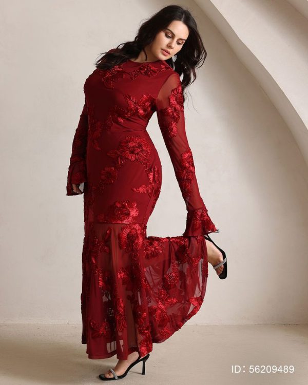 Anewsta Plus Size Women's Elegant French Style Long Sleeve Dress