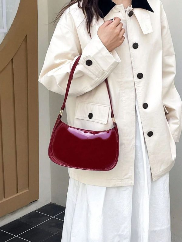 Solid Color Minimalist Zipper Closure Shoulder Bag