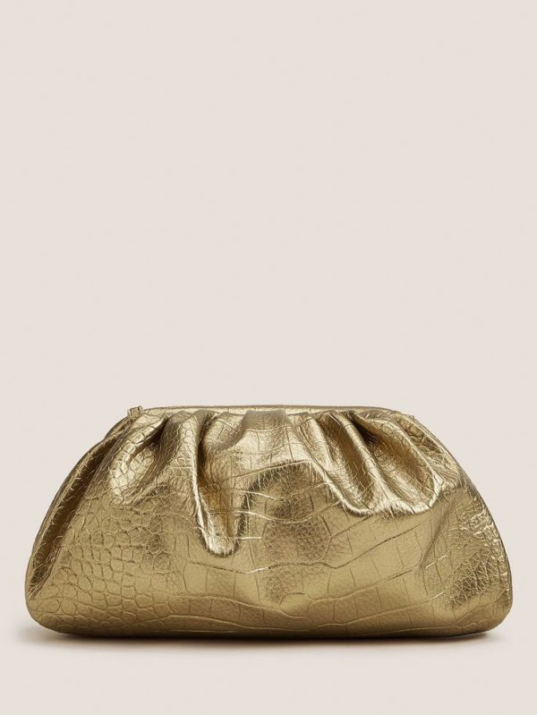 Lightweight Crocodile Embossed Ruched Clutch Bag