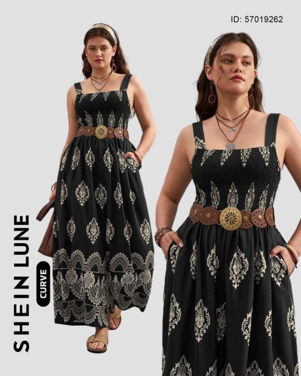 SHEIN LUNE Plus Size Women Print Sleeveless Wide Leg Jumpsuit Concert Outfit