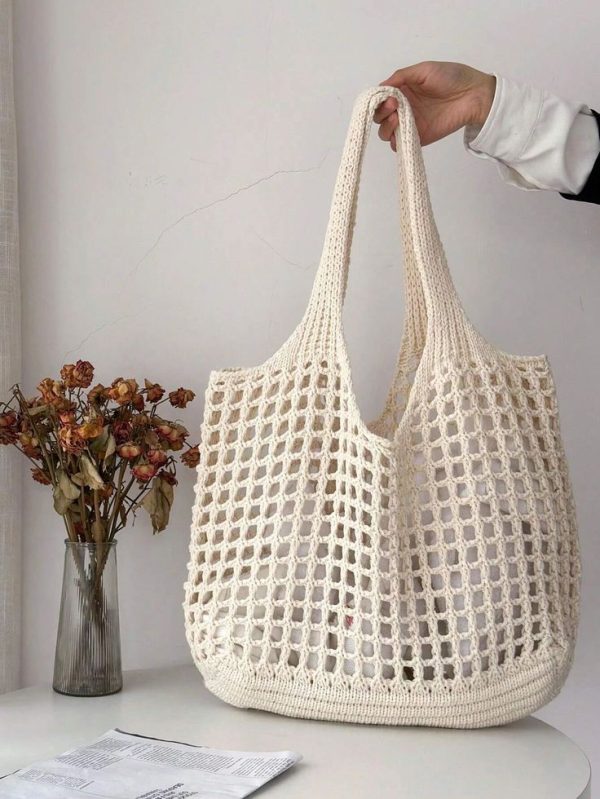 Lightweight, Casual Women's Minimalist Large Capacity Hollow Out Woven Shopping Bag Crochet Bag
