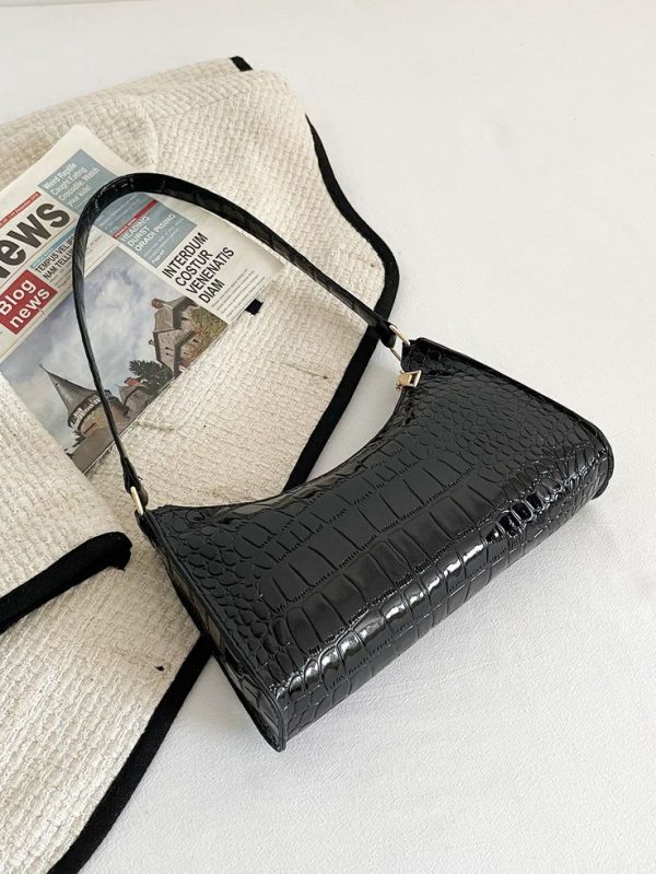 Glossy Bag Candy Color Shoulder Bag Women's Zipper Underarm Purse Large Capacity,Waterproof,Lightweight,Business Casual Minimalist Crocodile Embossed Bag For Teen Girls Women College Students,Rookies & White-Collar Workers Perfect For Office,College,Work ,Business,Commute,Outdoors, Travel, Outings