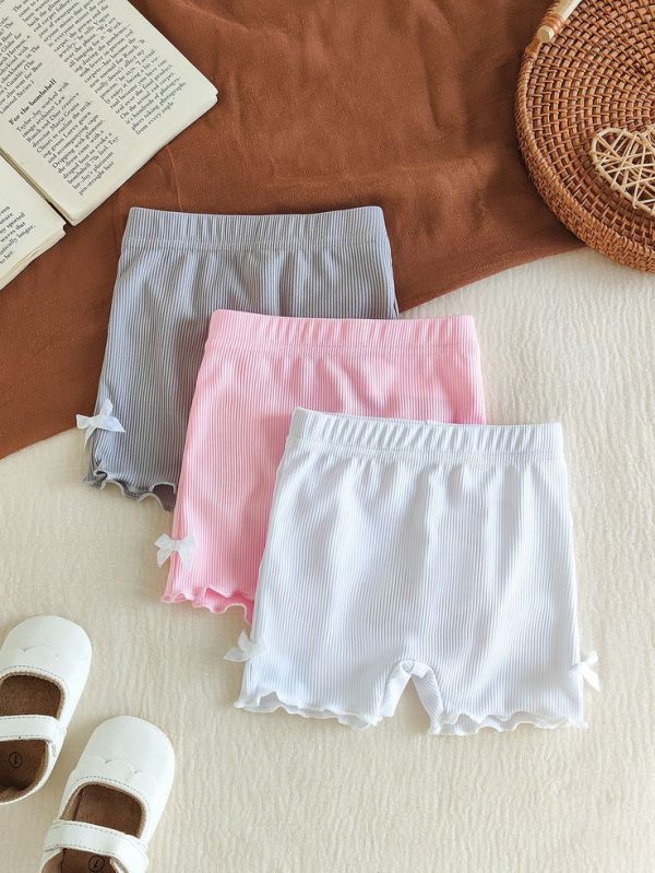 SHEIN 3pcs/Set Infant Toddler Girl Spring Summer Casual Sports Elastic Rib Knit Solid Color Set