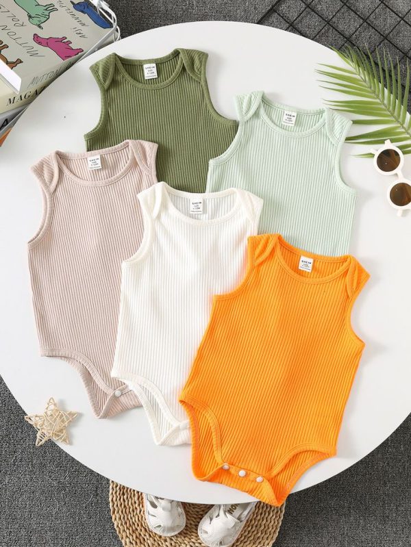 SHEIN 5pcs/Set Baby Boy/Girl Casual Versatile Colorful Vest Romper Outfits