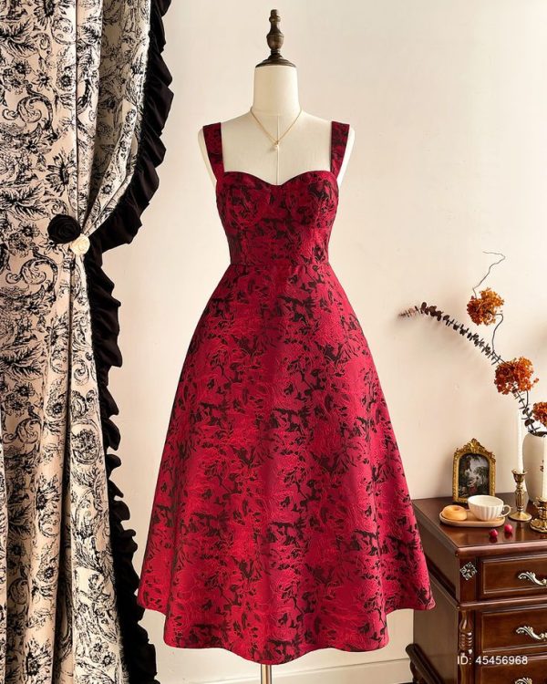 Vintamour Vintage Elegant Women Floral Jacquard Textured Sleeveless A-Line Dress With Pockets, Heart Neckline, Casual Umbrella Dress For Holiday Party Winter Women Clothes Thanksgiving Women Outfit Winter Outfits Christmas Women Clothes Christmas Outfits Christmas Women Dress Christmas Party Dress Christmas Dress Christmas Clothes New Year Eve Dress Thanksgiving Dress Holiday Dress Winter Dress Corset Dress