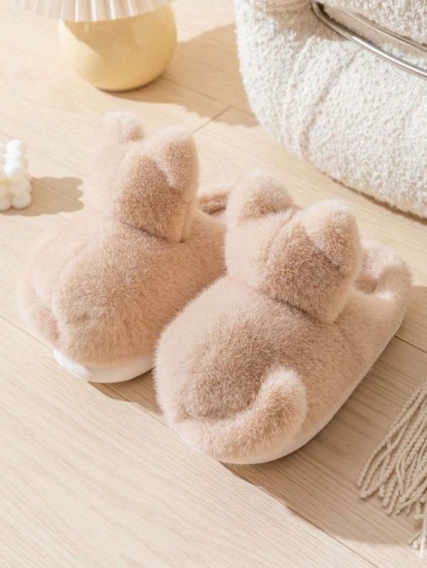 Women's Cartoon Cat Thick Sole Anti-Slip Indoor Slippers, Warm Plush Home Slippers For Winter