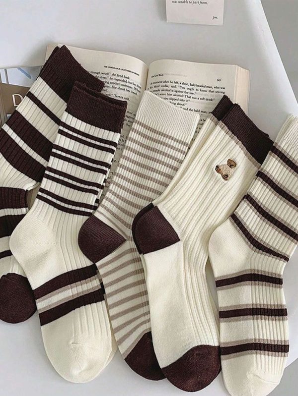 Brown Stripe Crew Socks