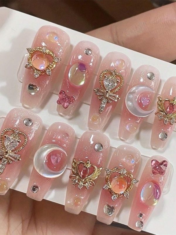 Pink Ultra-Glitter Mid-Step False Nails
