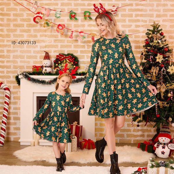 Green Bear Digital Print Pattern Dress