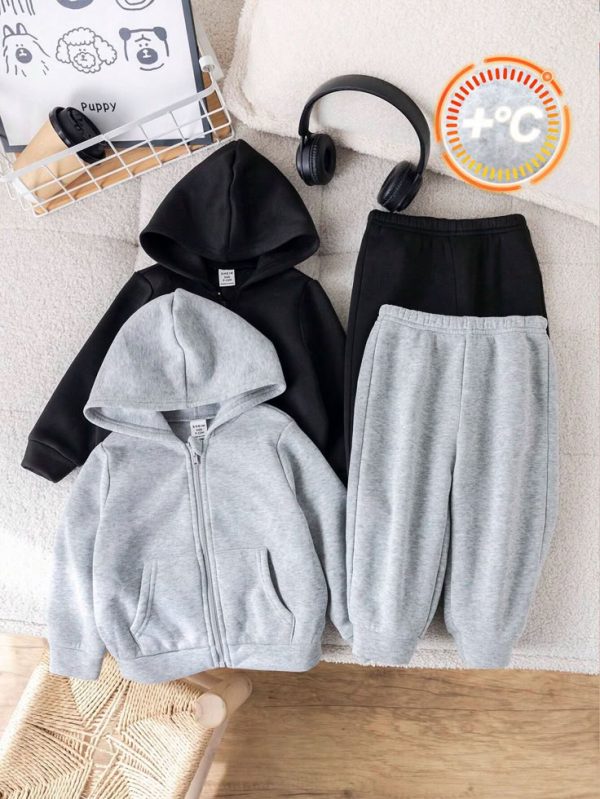 SHEIN 4pcs/Set Babyboy And Babygirl Hoodie Sweatshirt And Elastic Waist Pants Set