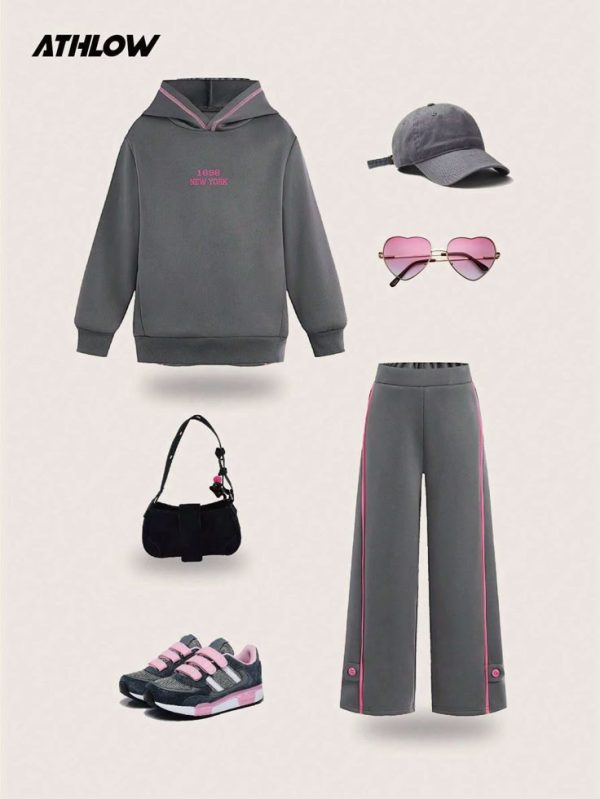 2pcs/Set Girl Toddler Hoodie Sweatshirt & Sports Pants Outfit, Comfortable Breathable Sports