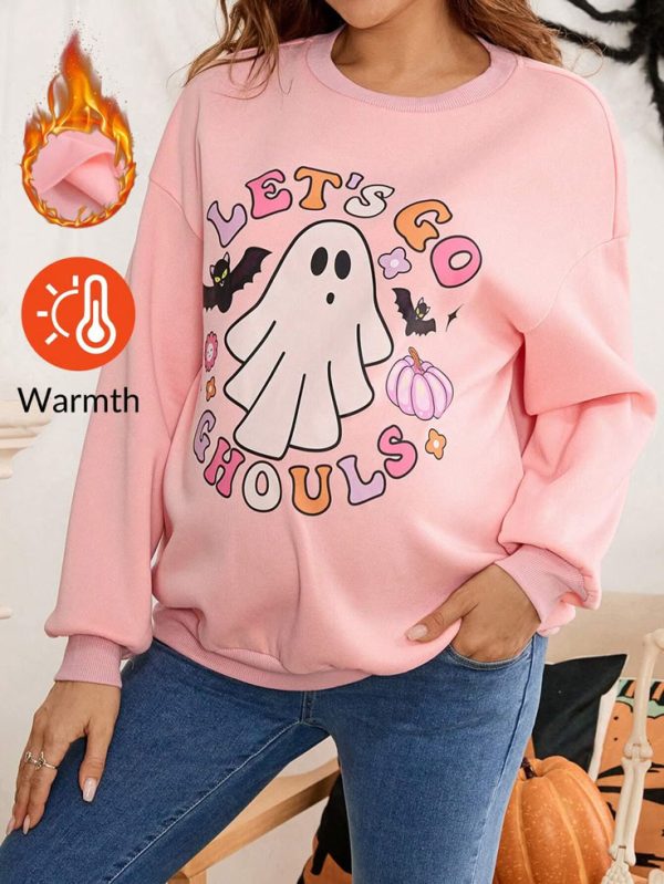 SHEIN Maternity Red Drop Shoulder Letter Graphic Sweatshirt For Fall And Winter