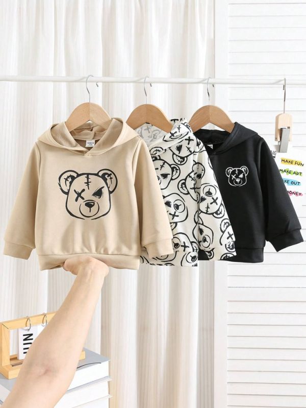 SHEIN 3pcs/Set Toddler Kids Cartoon Bear Hooded Sweatshirts Set