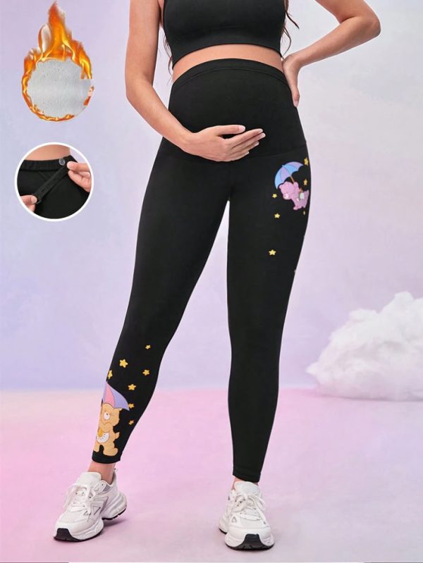 SHEIN X Care Bears Maternity Adjustable Waist Fleece-Lined Full-Length Leggings