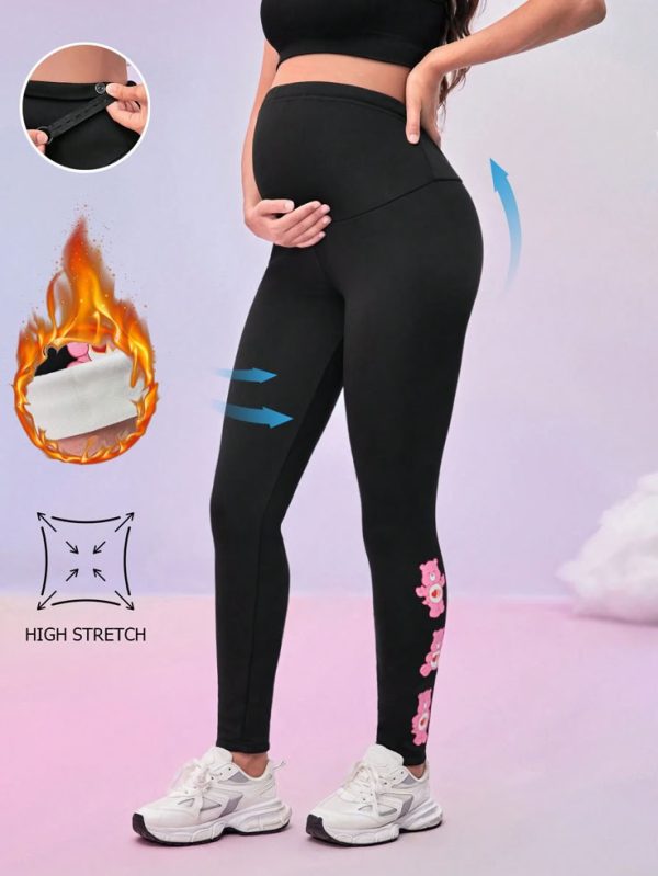 SHEIN X Care Bears Maternity Regular High Waisted Fitted Long Adjustable Elastic Waist Leggings