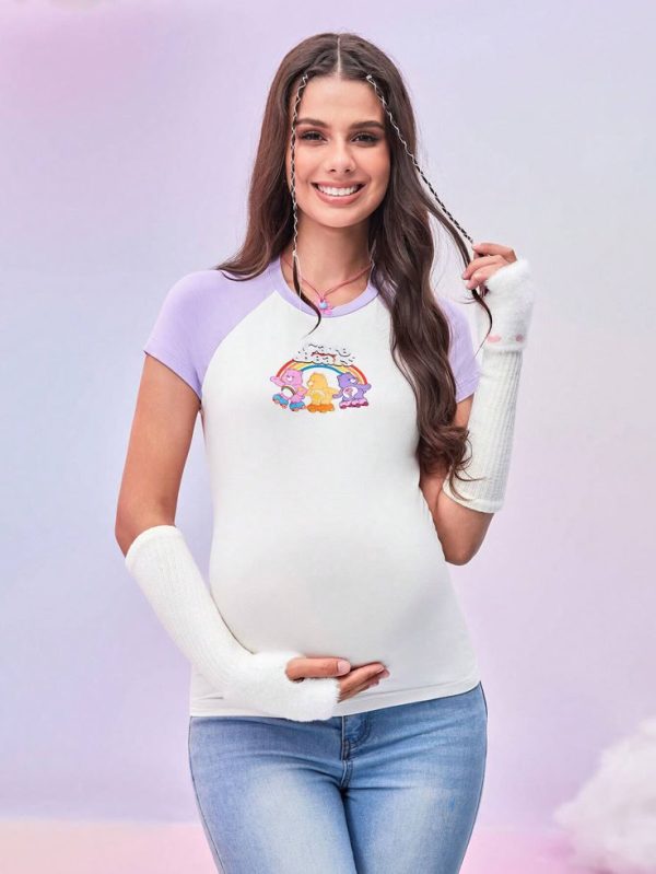 SHEIN X Care Bears Maternity Fitted Short Sleeve Bear Print T-Shirt