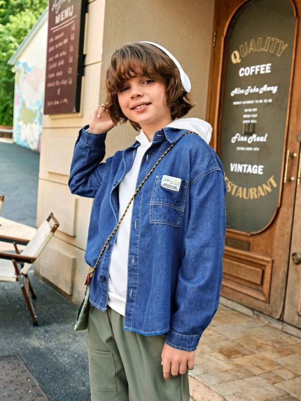 Explorewe Colorful Label Decorated Long Sleeve Casual Shirt For Outdoor Sports - Tween Boys