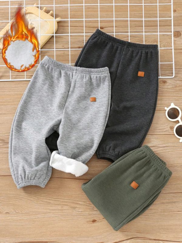 SHEIN 3pcs/Set Baby Boys/Girls Solid Color Fleece Lined Elastic Waist Sweatpants