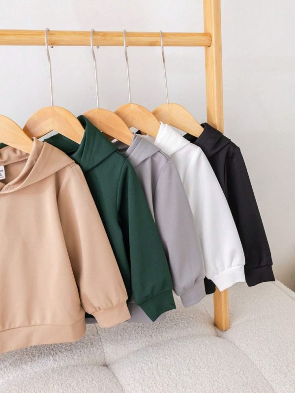 SHEIN 5pcs/Set Baby Boys/Girls Casual Solid Hoodies, Suitable For Layering
