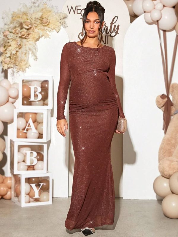 SHEIN Loomaby SHEIN Maternity Sparkle Criss-Cross Backless Mermaid Dress For Baby Shower Party