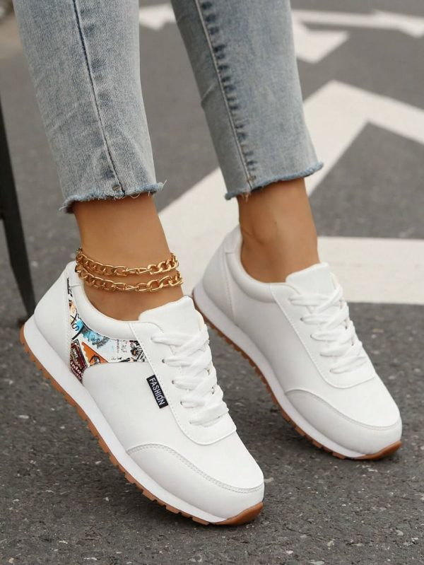 Women's Low-Cut Thick-Soled Sports Shoes With Lace-Up, Classic Comfortable Flat Walking Shoes