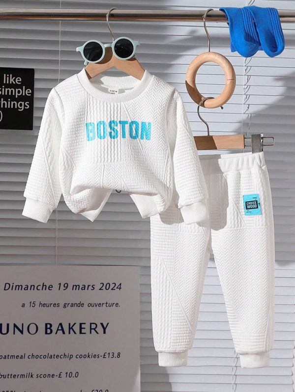 Baby Boy Textured Casual Letter Print Hoodie And Pant Set