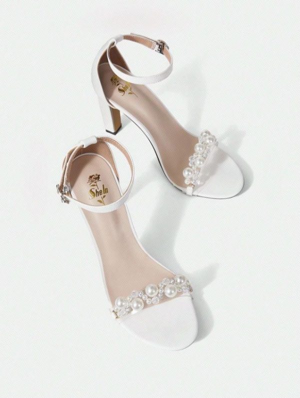 CUCCOO CHICEST Women's Round Toe Stiletto Heels Sandals With Pearl Ankle Strap Buckle Vacation Shoes
