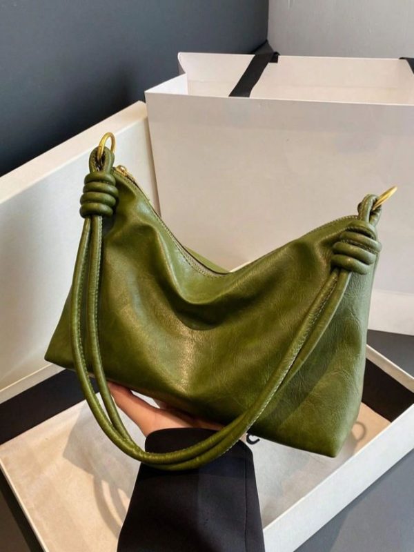 Medium Hobo Bag Dark Green Minimalist Top Handle For Daily Vintage Soft Crossbody Bag