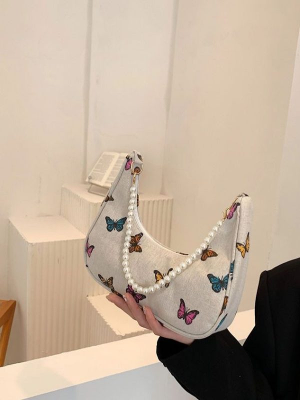 Women's Fashionable Butterfly & Pearl Decor One Shoulder Bag