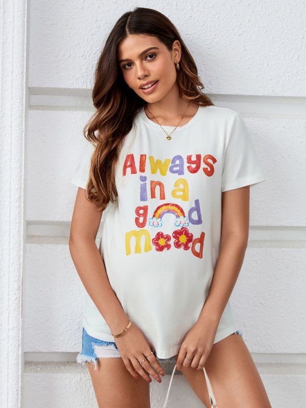 SHEIN Maternity Young Sporty Round Neck Short Sleeve T-Shirt With Regular Fit And Letter Print