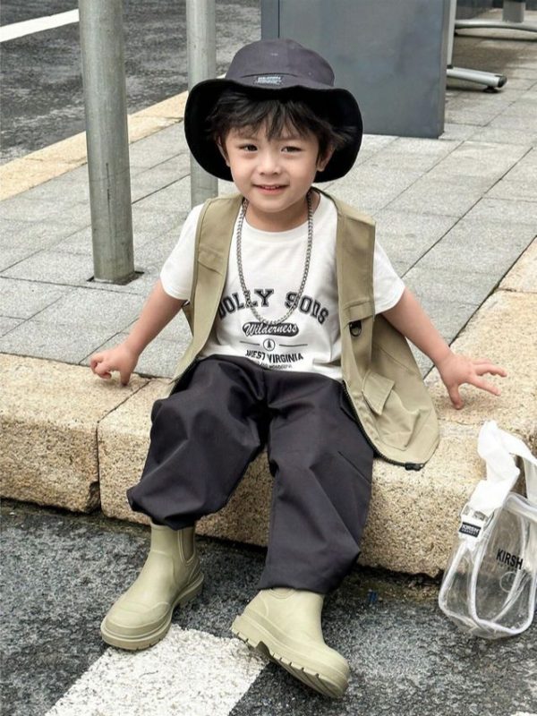 SHEIN Genkimix Kids Boys Fashionable Spring/Summer 4pcs Workwear Vest Set The Comfortable Vest Coat