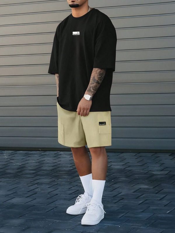 Men's Simple And Stylish Loose Workwear Pocket Shorts And Short-Sleeve T-Shirt Set , Men Shorts Set