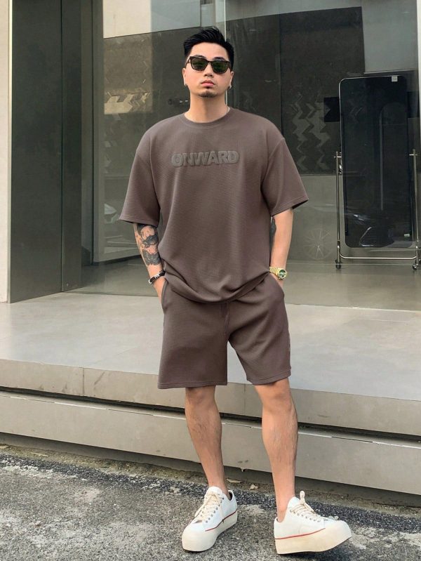 Men's Summer Letter Printed Round Neck Short Sleeve Casual T-Shirt And Shorts Set
