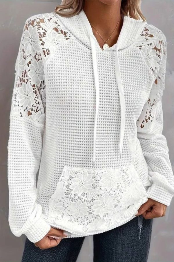 Vibrant Floral Pattern Hoodie - Mid-Elasticity Dacron and Spandex Blend, Contrast Lace Drawstring