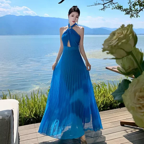 French Style Sexy Drifting High-End Feeling Beach Vacation Neck Hanging Dress Sleeveless Other