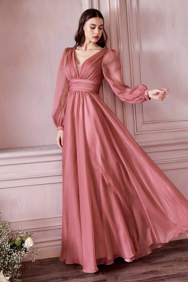 Cinderella Divine CD0192 Long Sleeve Evening Formal Dress - Rosewood / 5X