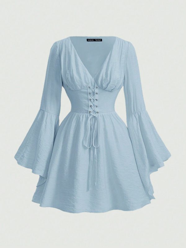 Formal Dress Prom Dress With Sleeves Ladies' Flared Sleeves Waist Tie Dress