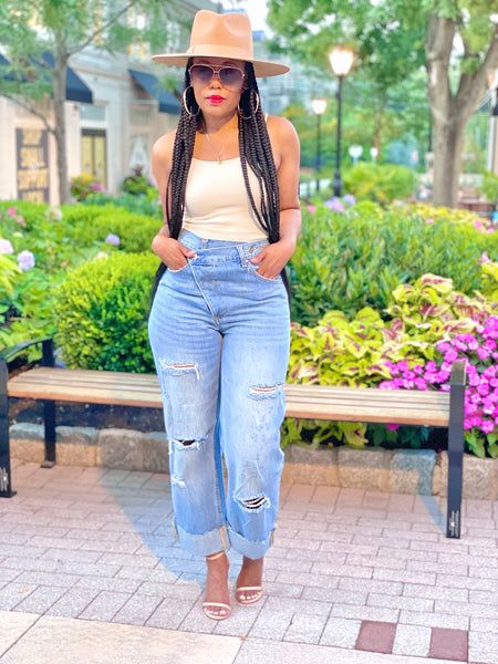 Premium Crossover High-Waisted Denim Jeans
