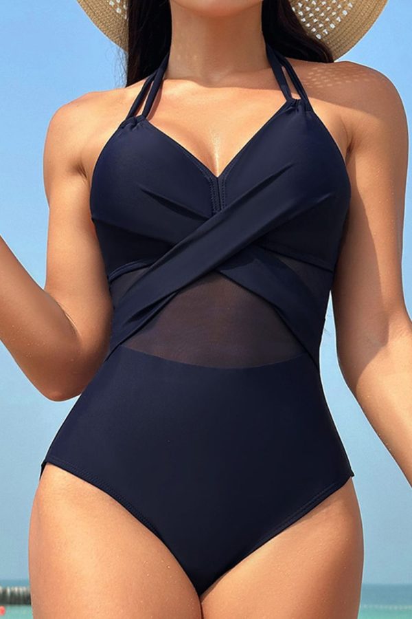 Hazel Blues® |  Crisscross Halter Neck One-Piece Swimwear - Black / S