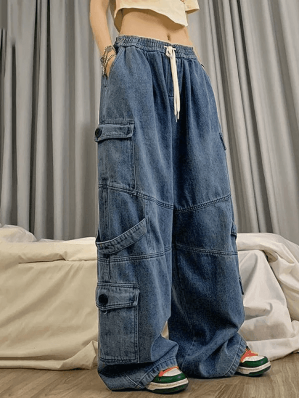 Zingj Punk Blue Wash Baggy Cargo Jeans-Outfit Ideas Blue-L