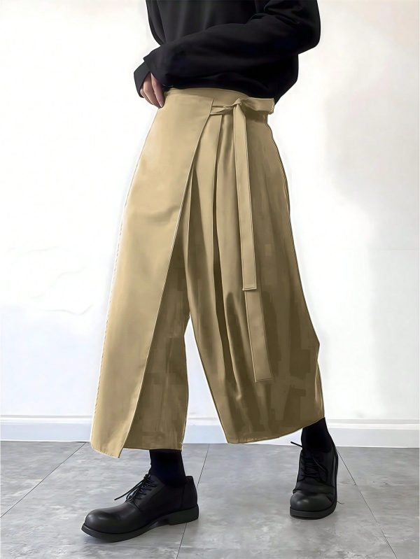 Solid Color Pocket Drawstring Wide Leg Pants, Suitable For Daily Wear In Spring And Autumn