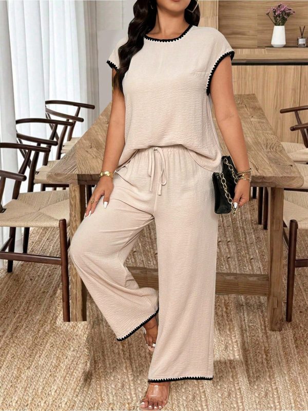 2pcs Set, Fashion Casual Tie-Up Long Pants, Spring/Summer Resort