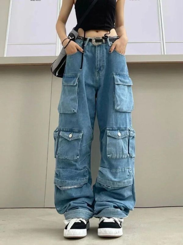 Cargo Pants High Street Fashion High Waist Jeans Leg Pants