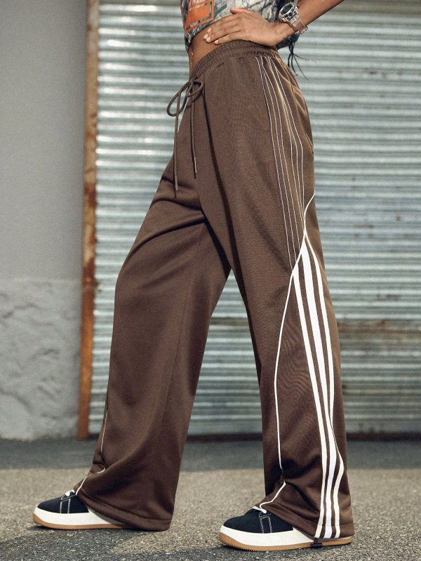 Women Side Stripe Drawstring Waist Casual Fitness Sports Pants