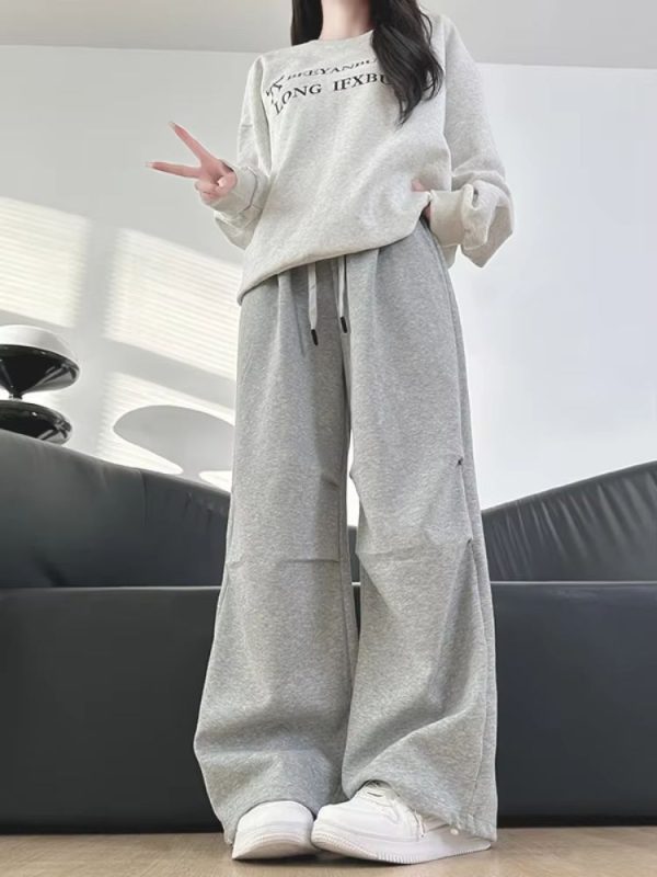 High Waist Casual Wide Leg Work Pants Grey Sports Pants Women Spring Autumn 2025 New Fashion