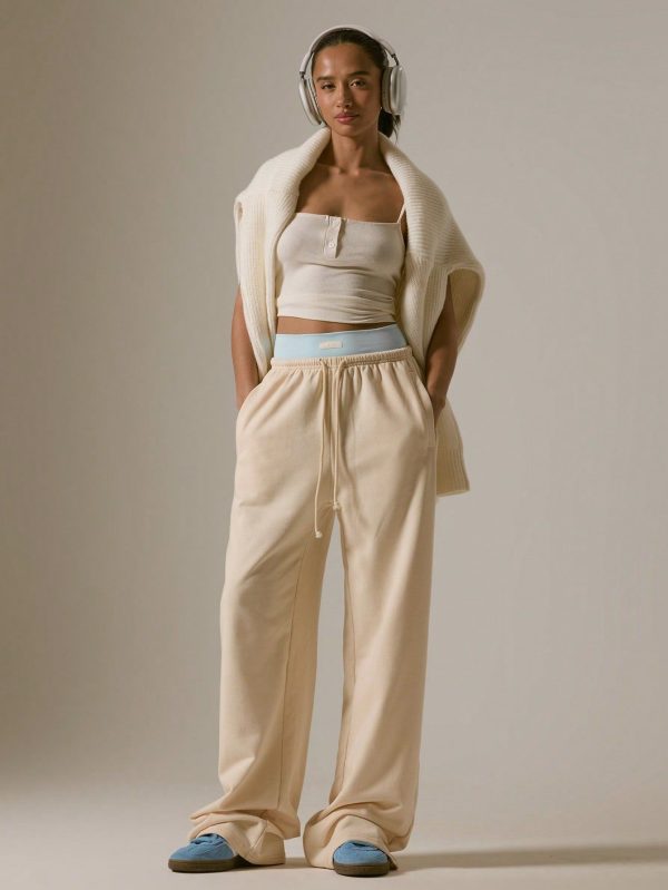 Straight Leg Double Waistband Contrast Tie Waist Sweatpants Vacation, Casual, Airport